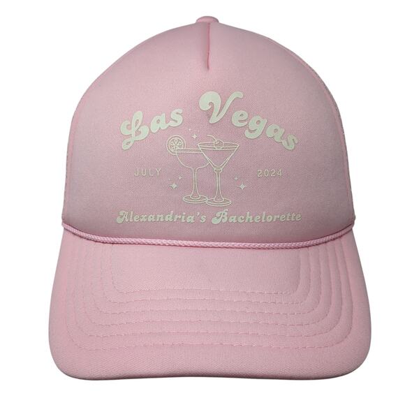 Alexandria's Bachelorette Snapback Rope Trucker Hat Pink One Size Dalix - Picture 1 of 10